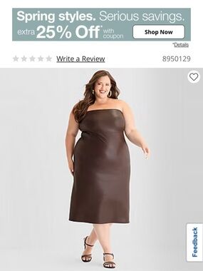 Ashley Graham Strapless Midi Dress in Brown